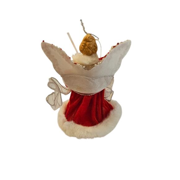 Vintage Christmas Tree Topper Angel Red White Accents Porcelain Kirkland - Picture 3 of 5